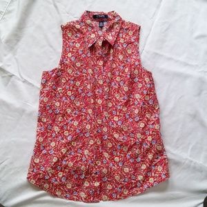 Large red floral chaps sleeveless button up